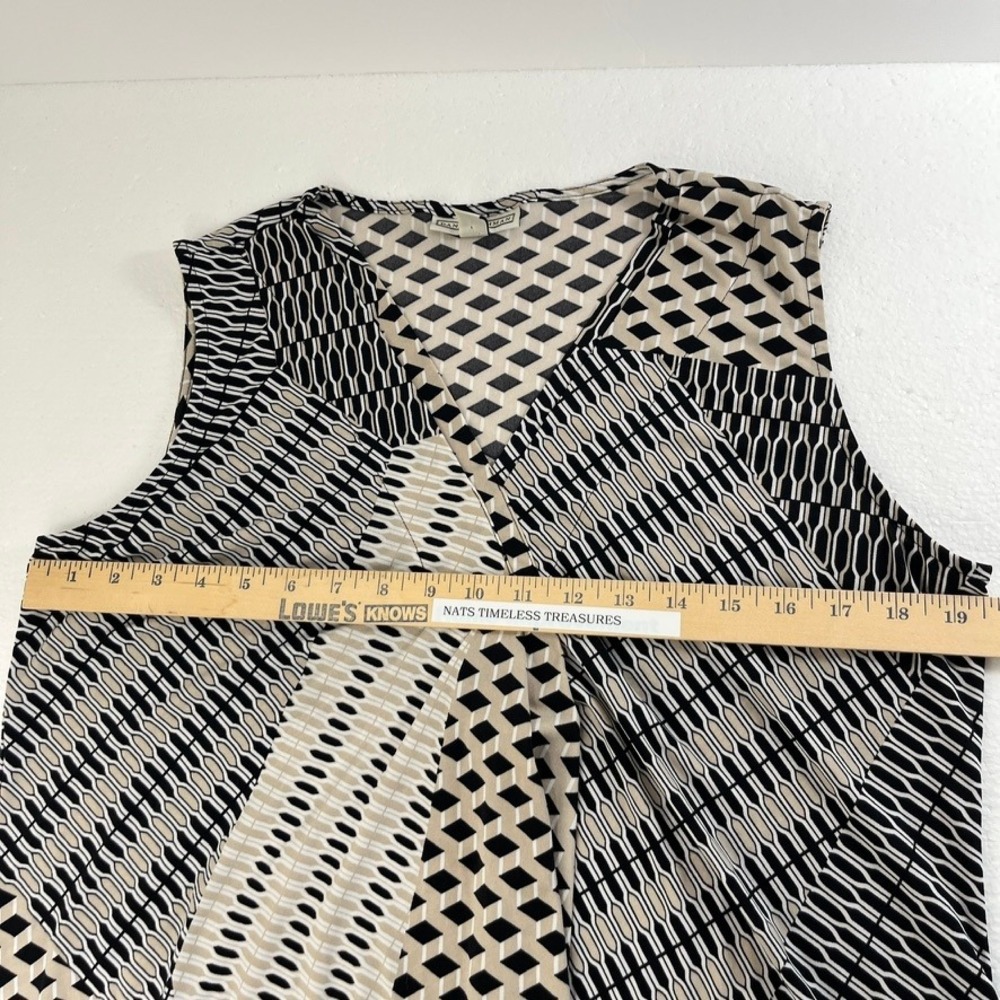 Dana Buchman Womens L Black Gray Geometric Print Sleeveless V-Neck Blouse Top - Picture 5 of 7